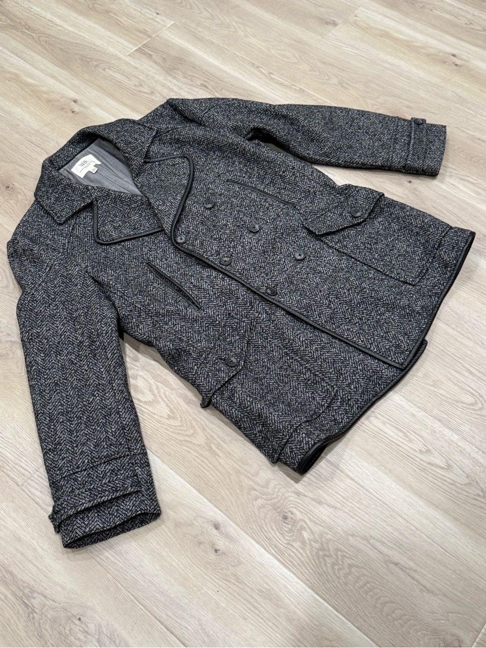 WRK Herringbone Double Breasted Wool Blend Jacket XL Designer